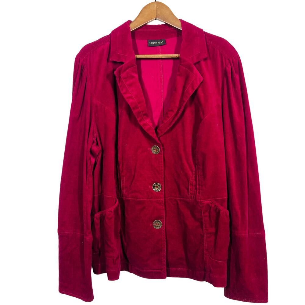 Lane Bryant Corduroy Blazer Stretch Red Micro Cord Career Casual - XXL